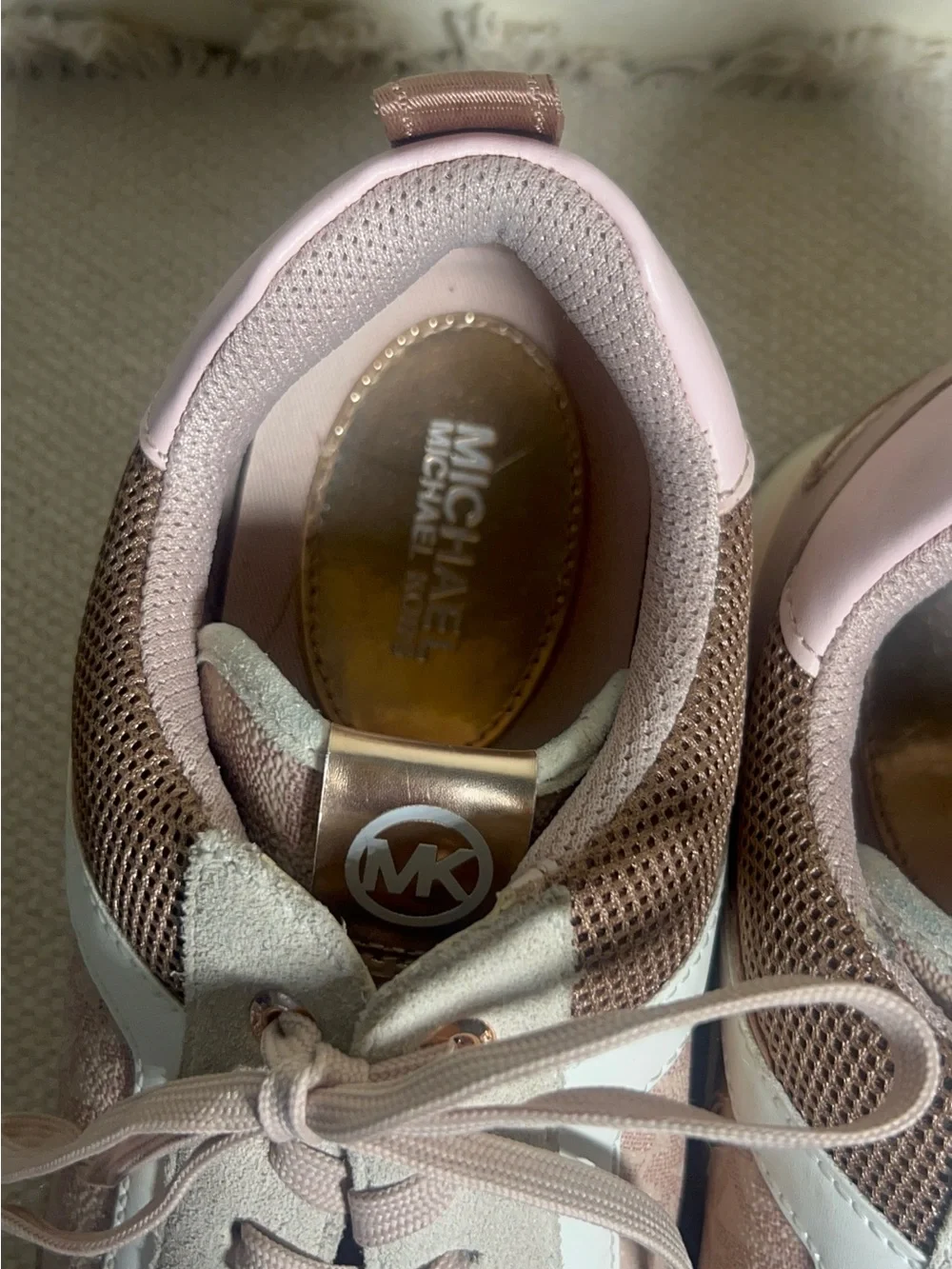 Michael Kors Blush Taupe Mixed-Material Logo Sneakers